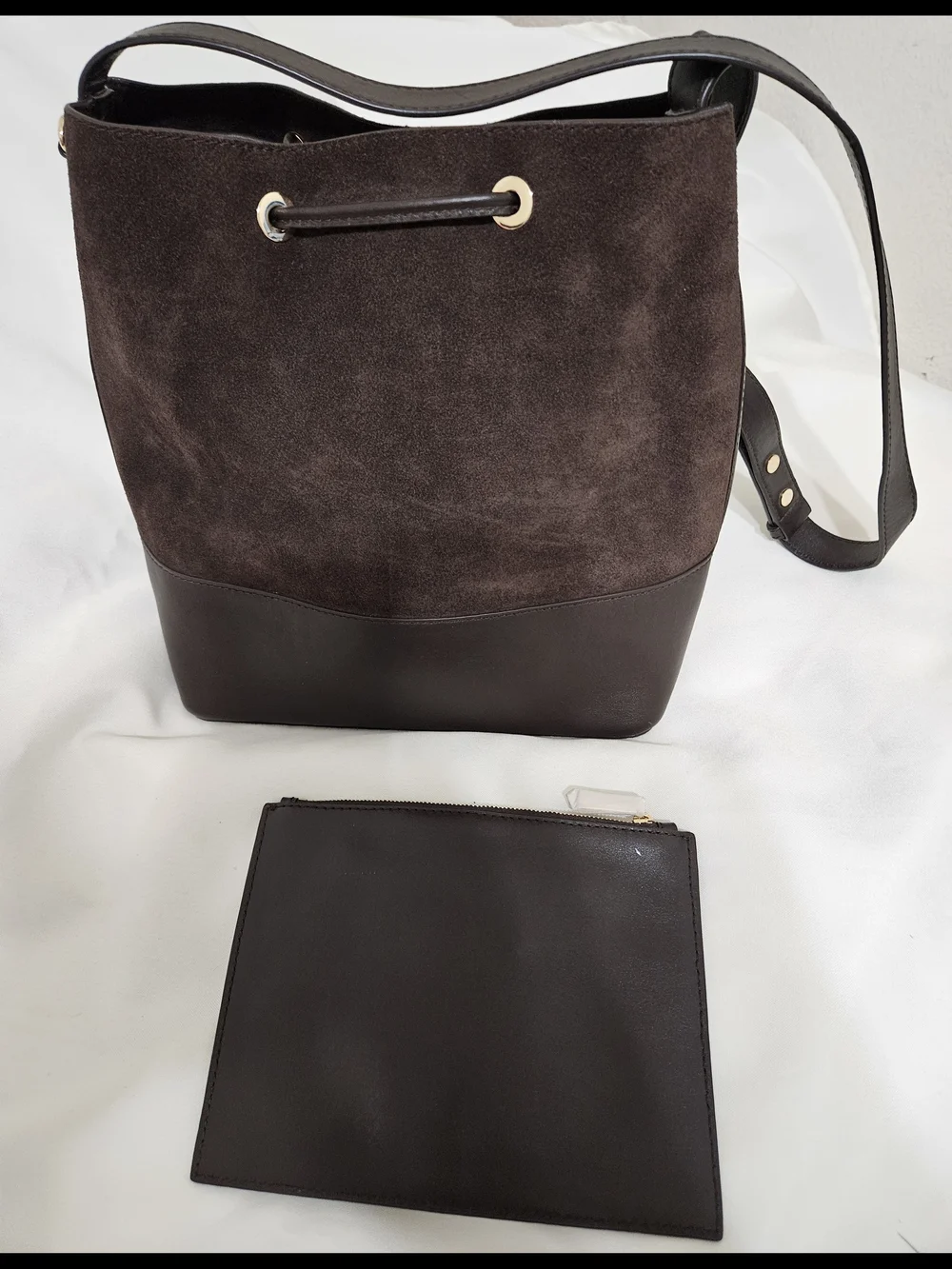 Michael Kors Brown Suede Bucket Bag with Pouch
